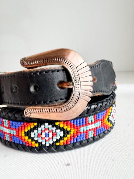 Vintage 90s Leather Beaded Colourful belt